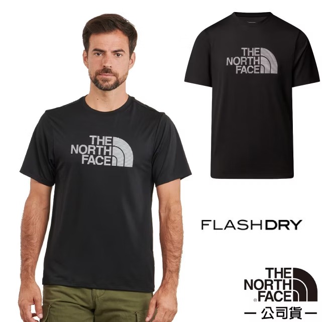 【The North Face】男 FLASHDRY 吸濕透氣排汗短袖圓領T恤.休閒套頭衫/8DHY-JK3 宇宙黑✿30E010
